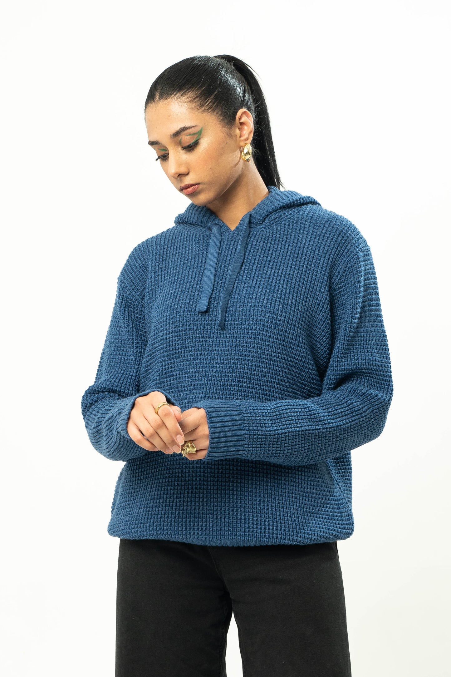 Knitted Hoodie in Tiffany Blue