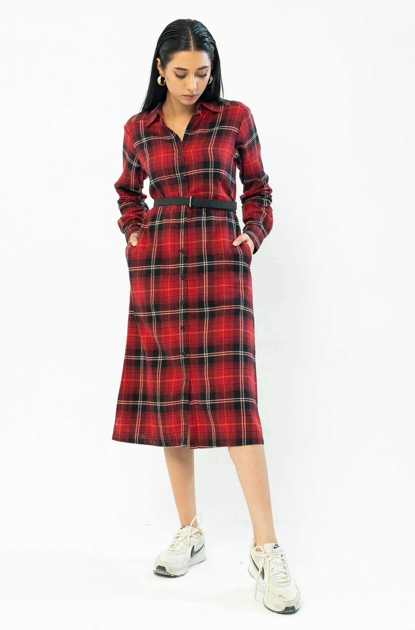 Flannel Long Dress in Red