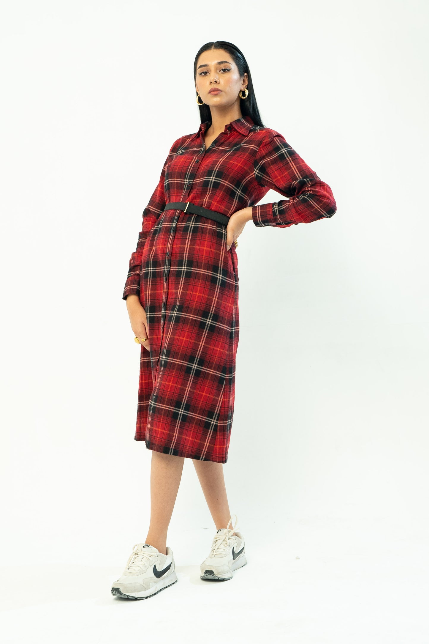 Flannel Long Dress in Red