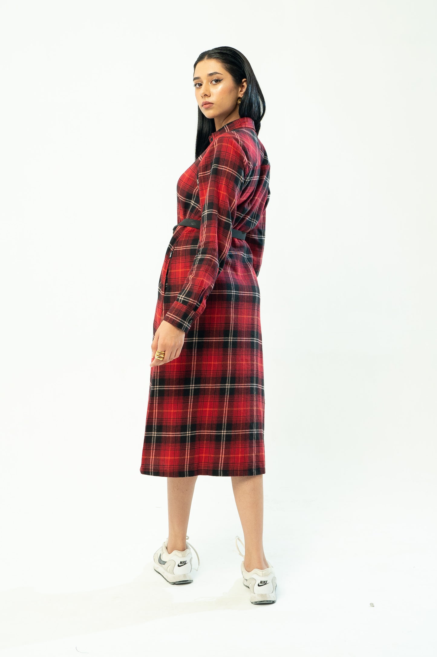 Flannel Long Dress in Red