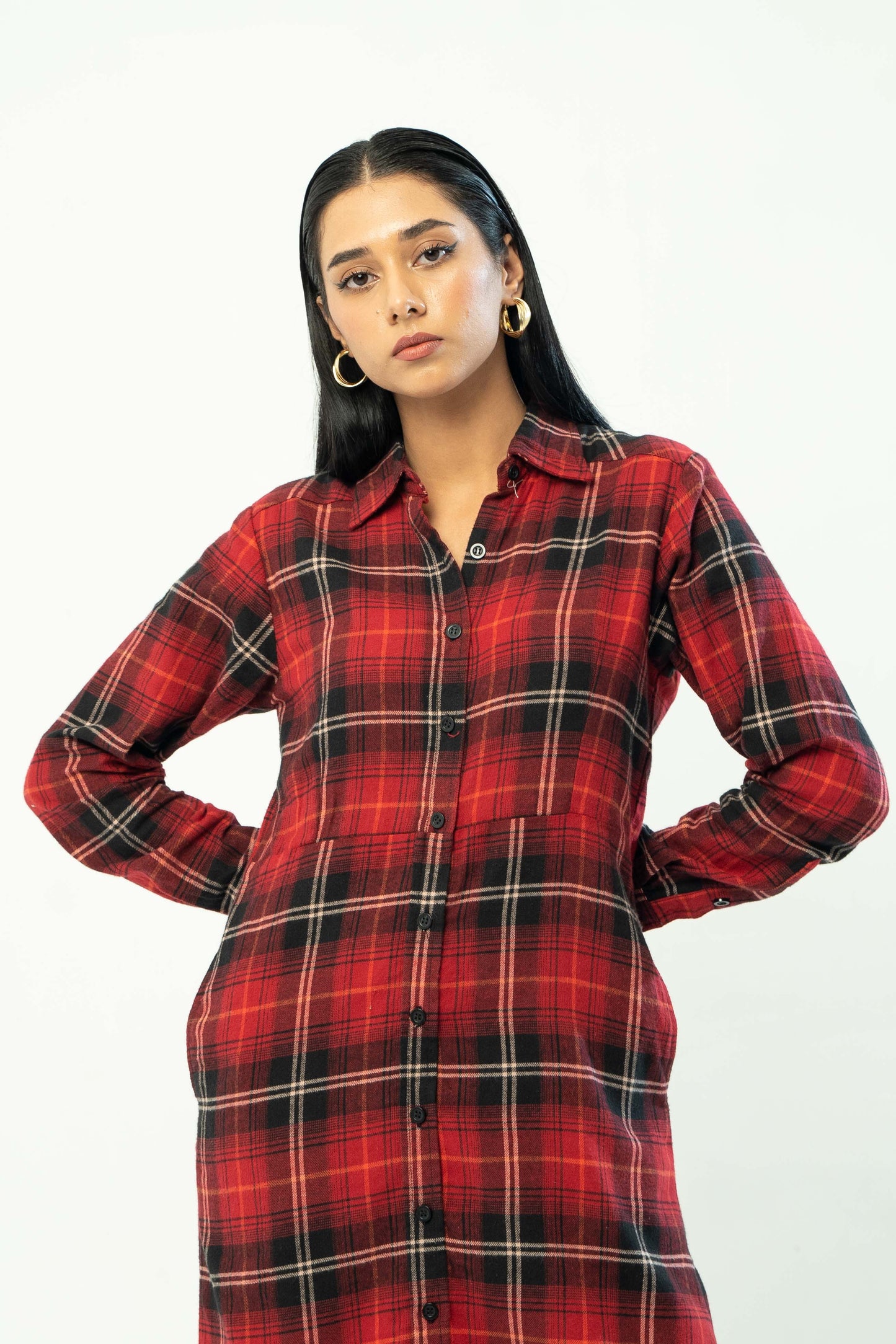 Flannel Long Dress in Red