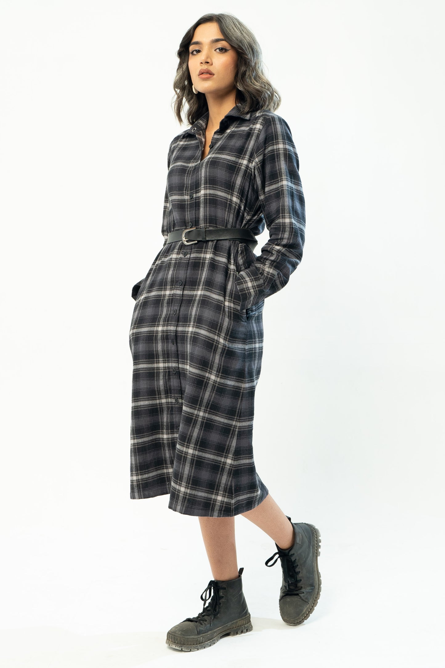 Flannel Long Dress in Black