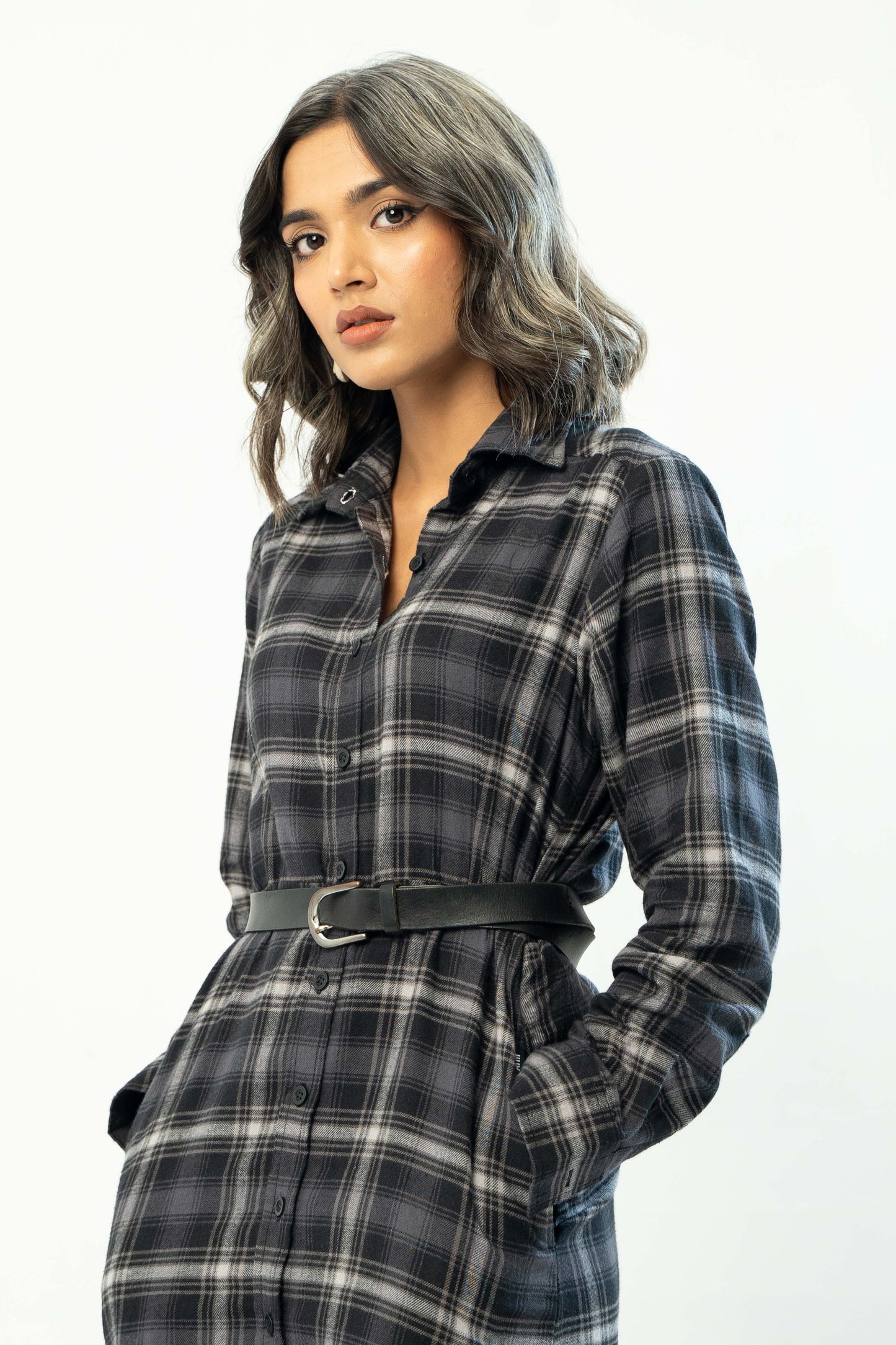 Flannel Long Dress in Black