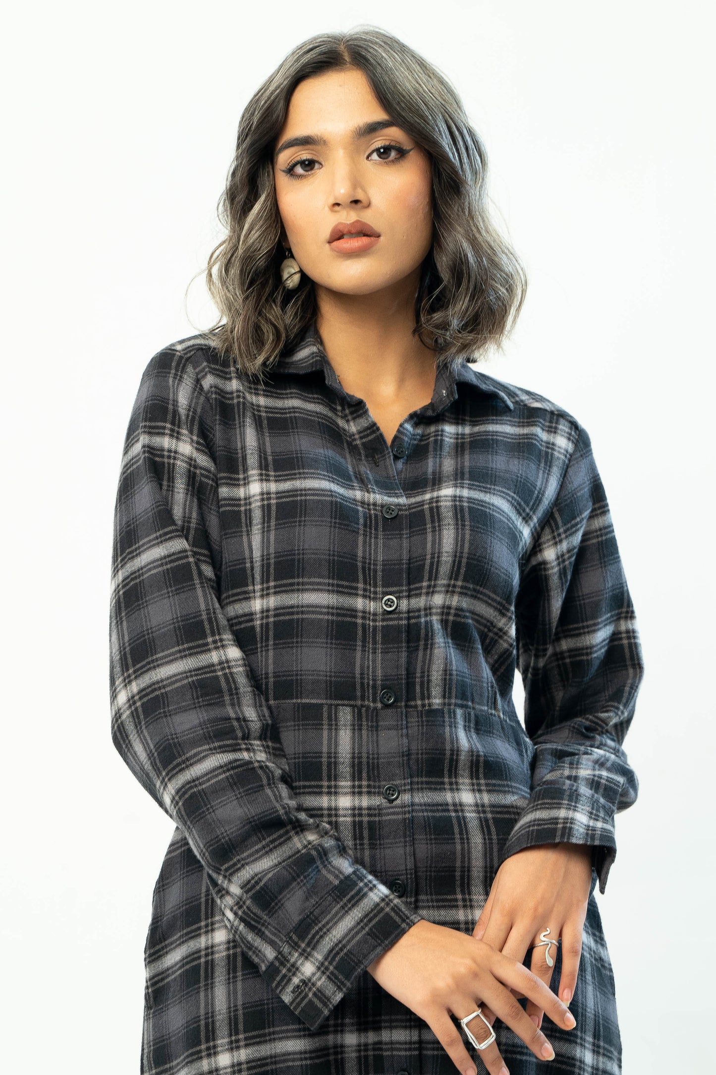 Flannel Long Dress in Black