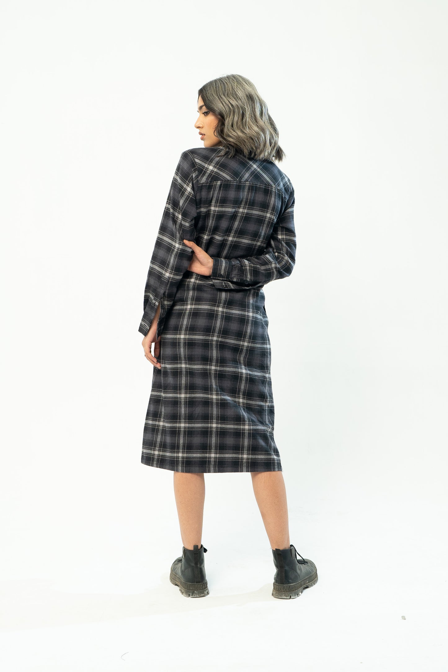 Flannel Long Dress in Black
