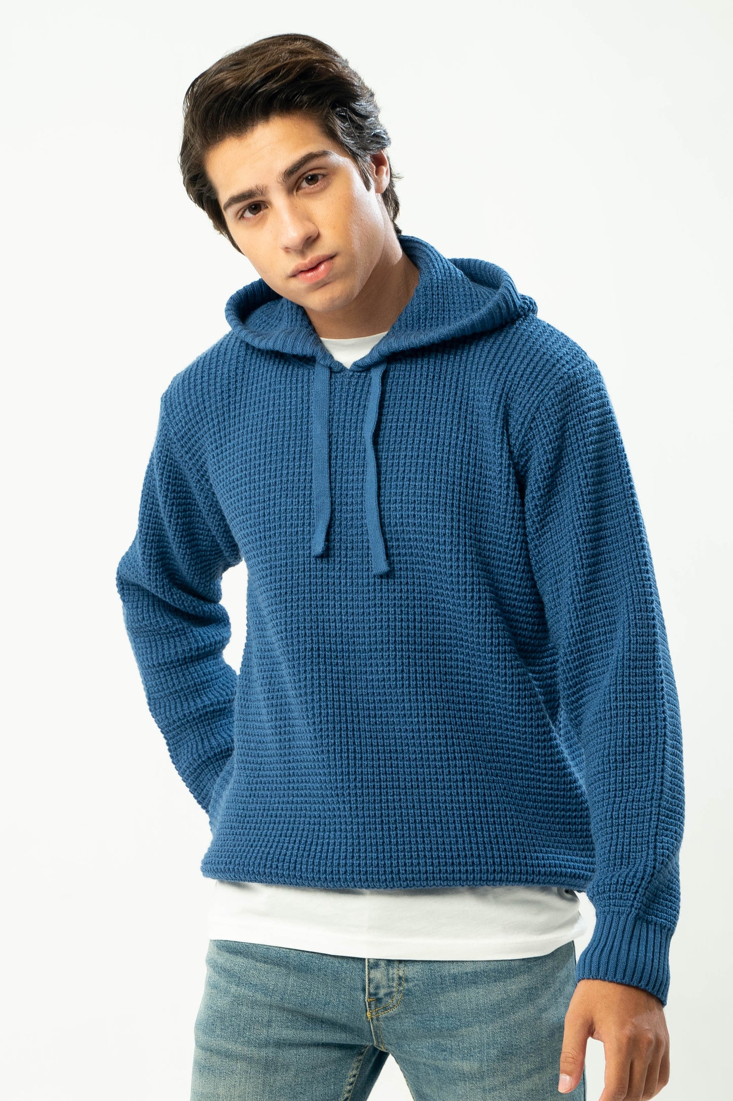 Knitted Hoodie in Tiffany Blue