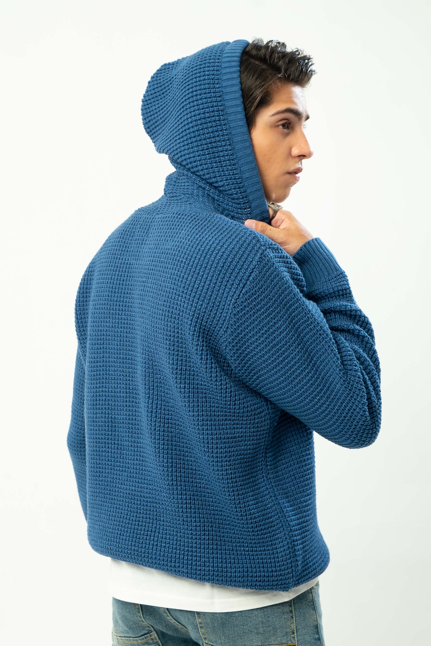 Knitted Hoodie in Tiffany Blue