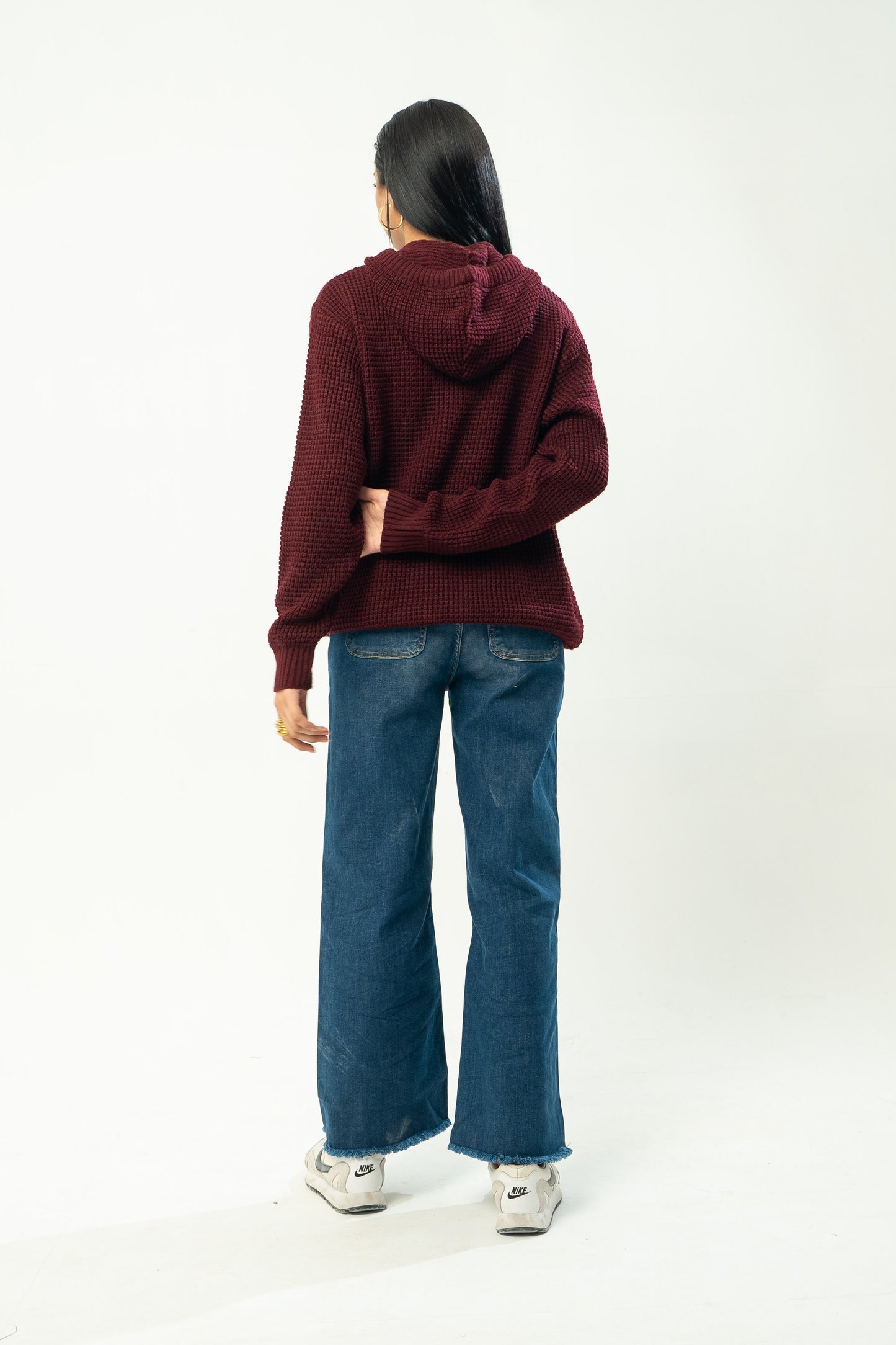 Knitted Hoodie in Maroon