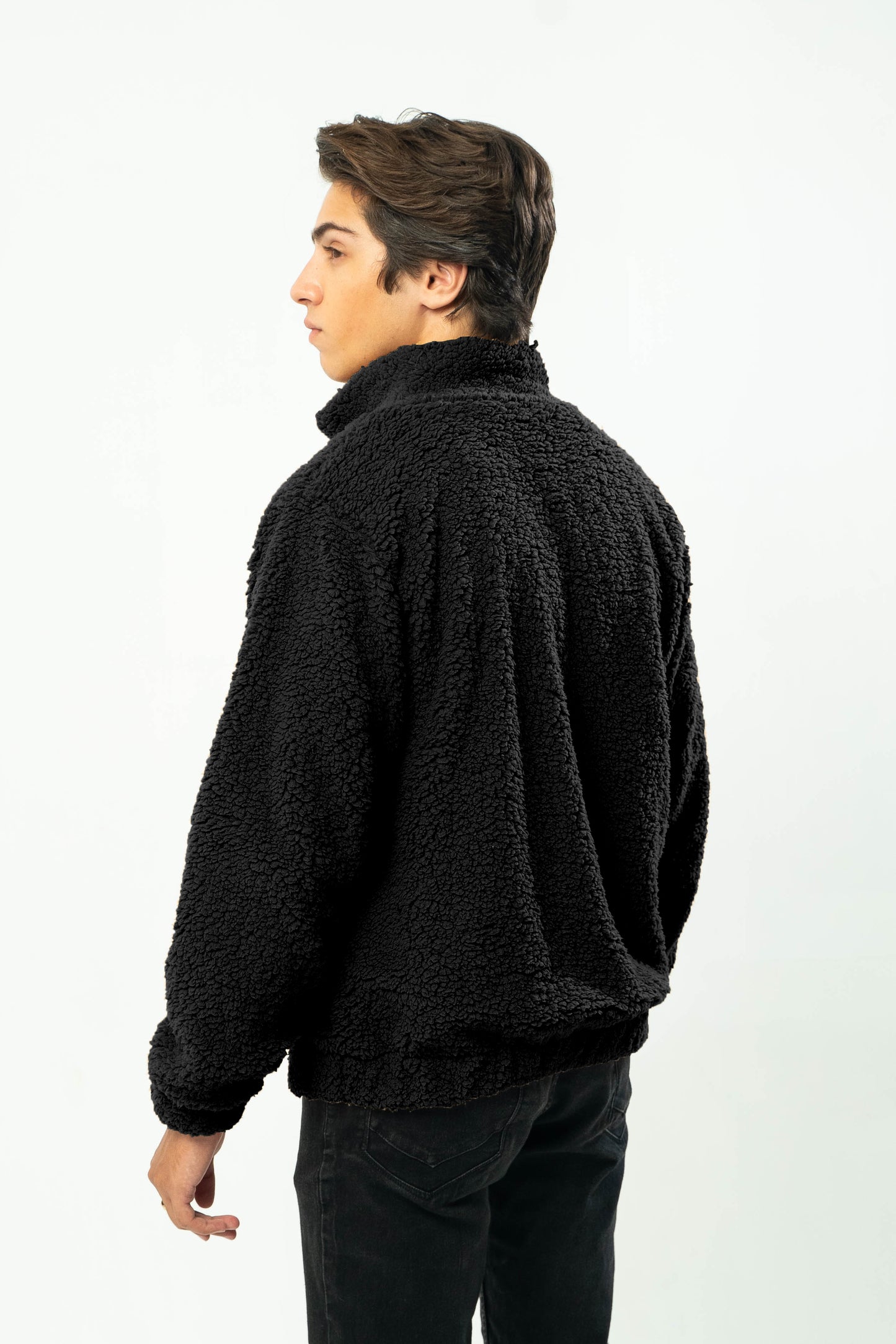 Teddy Fur Mock Zipper in Black