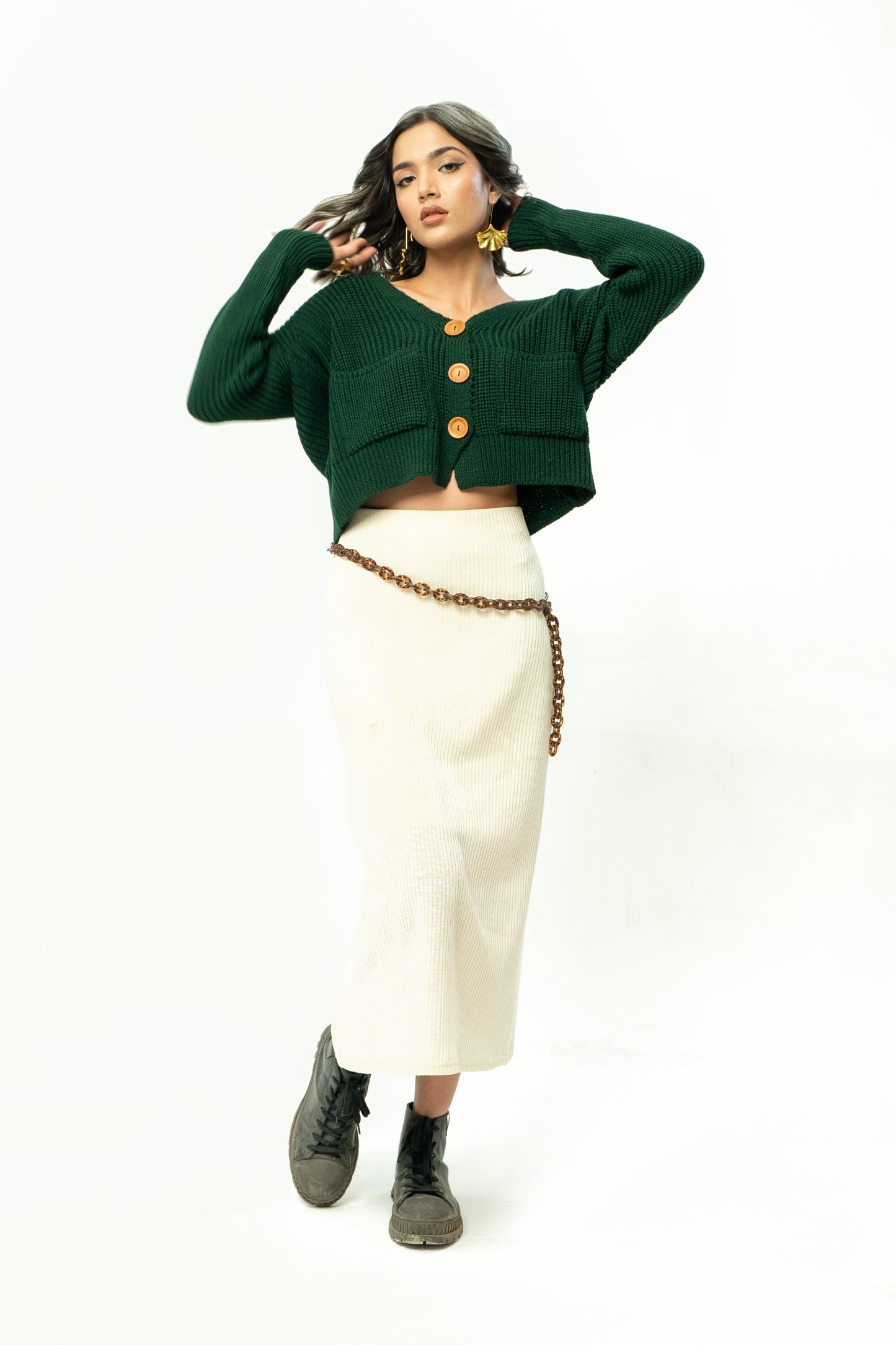 Knit Cardigan in Bottle Green