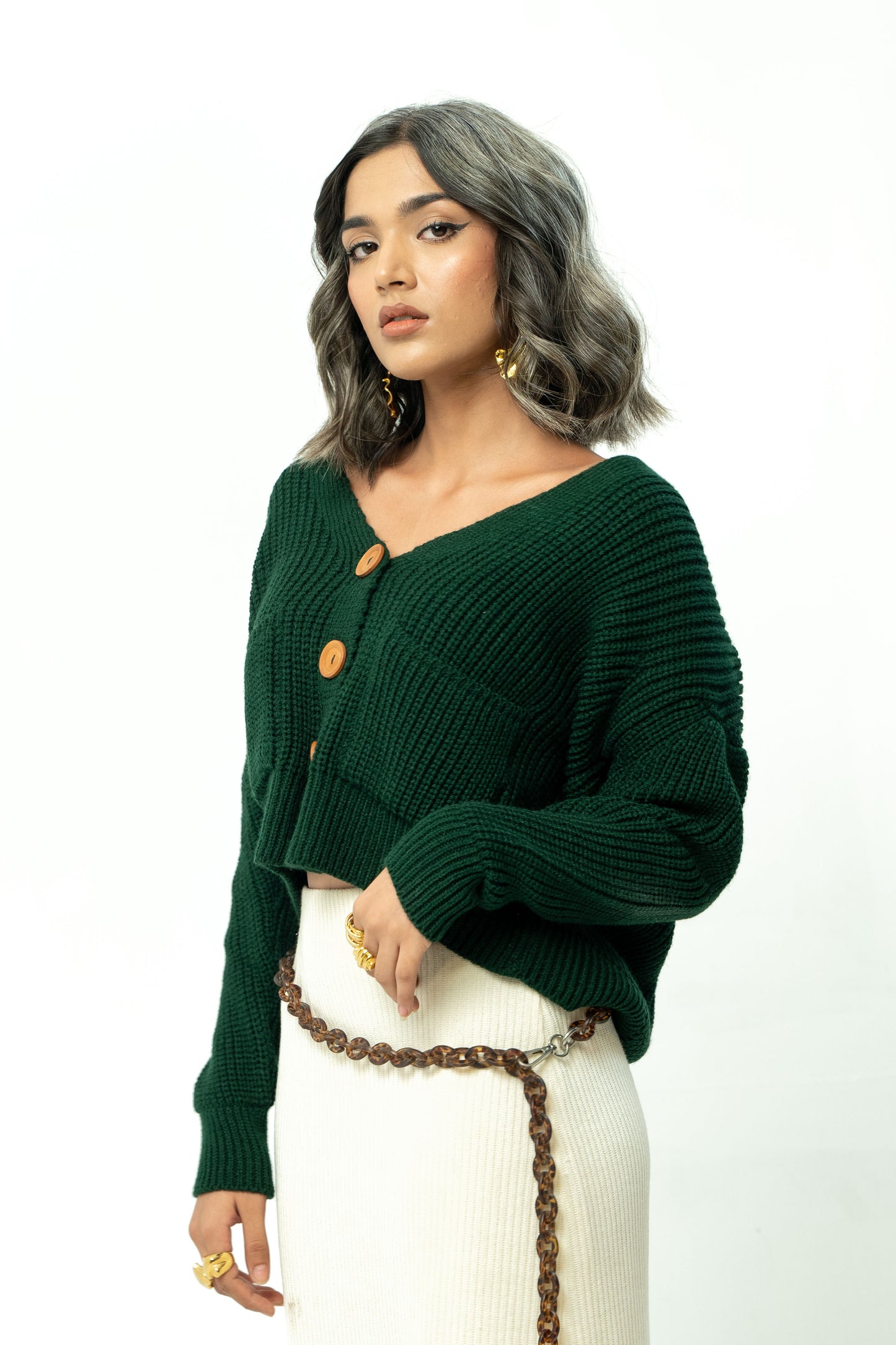 Knit Cardigan in Bottle Green