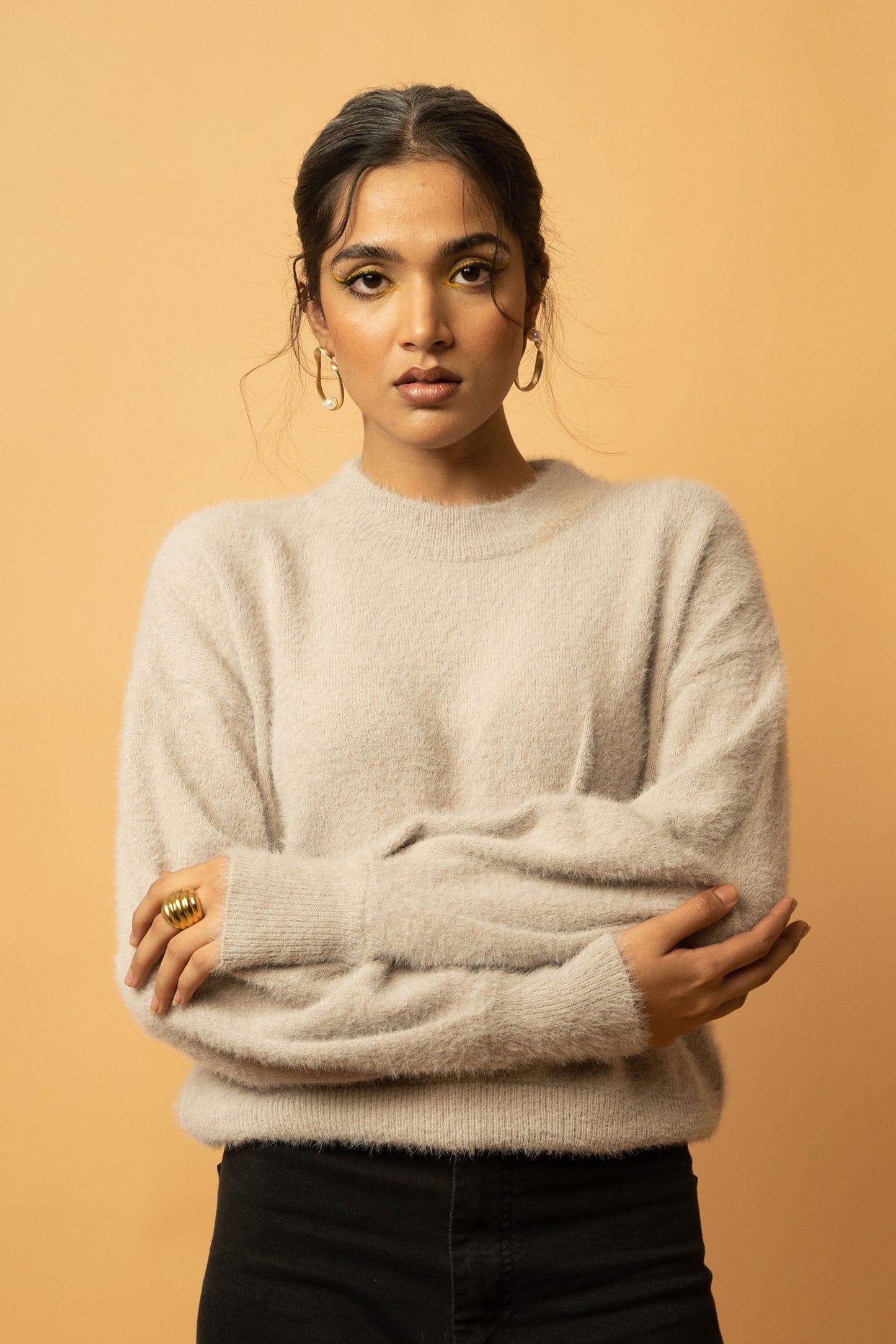 Feather Yarn Mock Neck Sweater