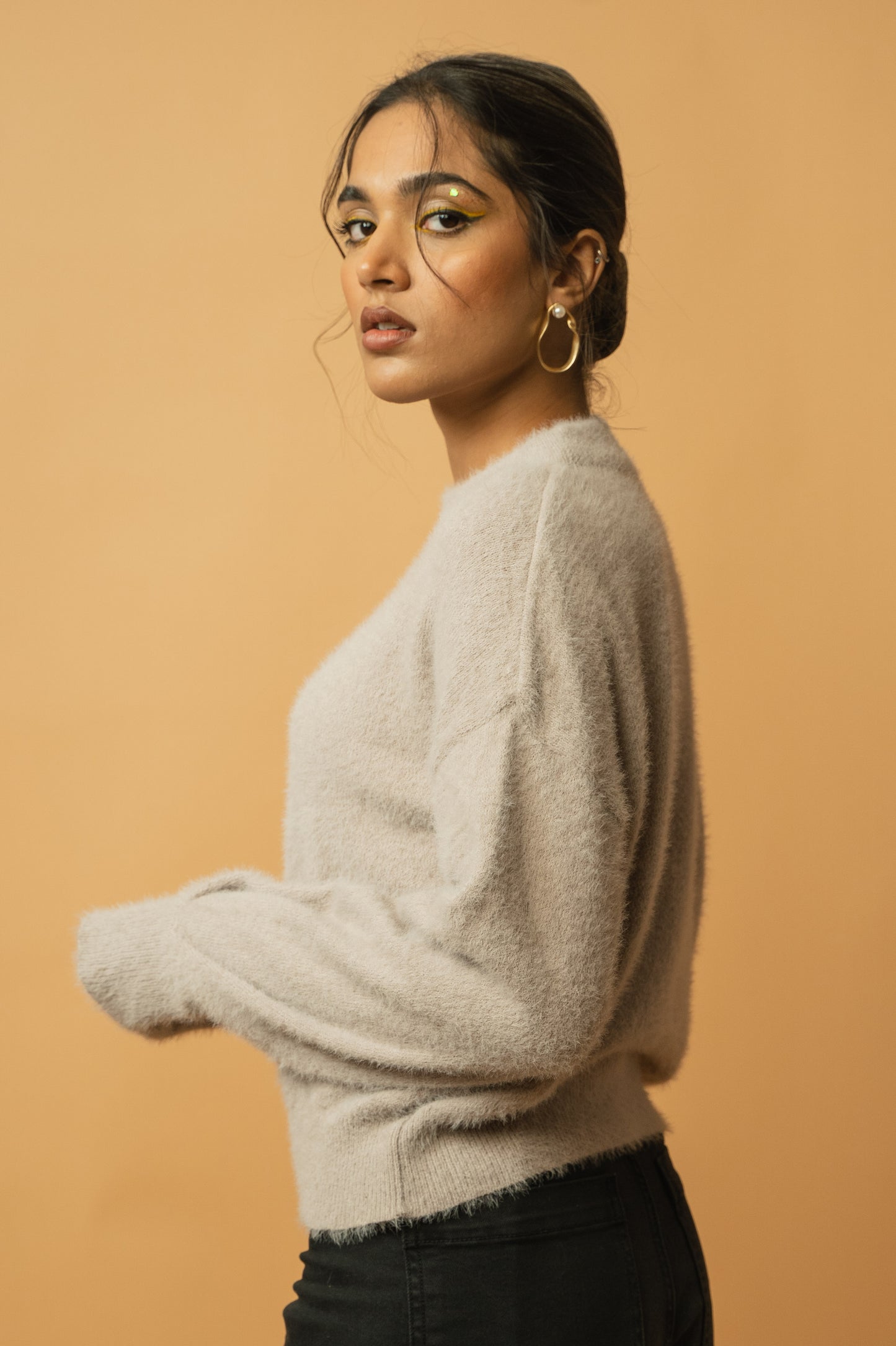 Feather Yarn Mock Neck Sweater