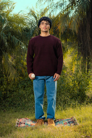 Dual Tone Plating Knitted Jumper in Burgundy
