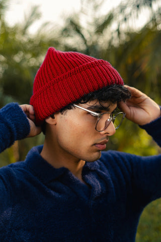 Knitted Beanie in Scarlet Red