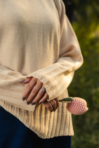 Side-Slit Knitted Jumper in Vanilla White