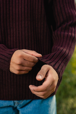 Dual Tone Plating Knitted Jumper in Burgundy