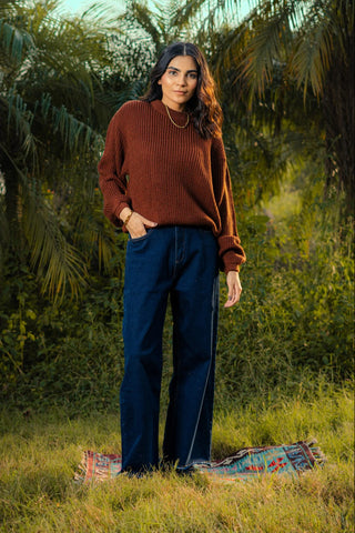 Loose-Knit Jumper in Wood Brown