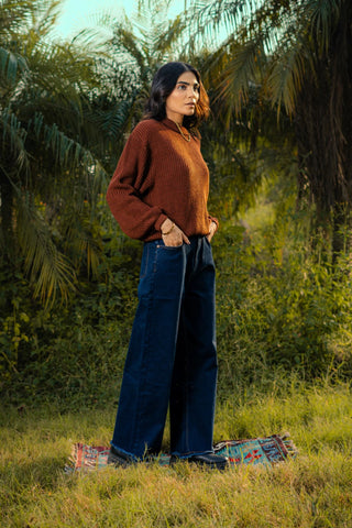Loose-Knit Jumper in Wood Brown