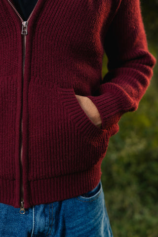 Chunky Knitted Hoodie Jumper in Rosewood