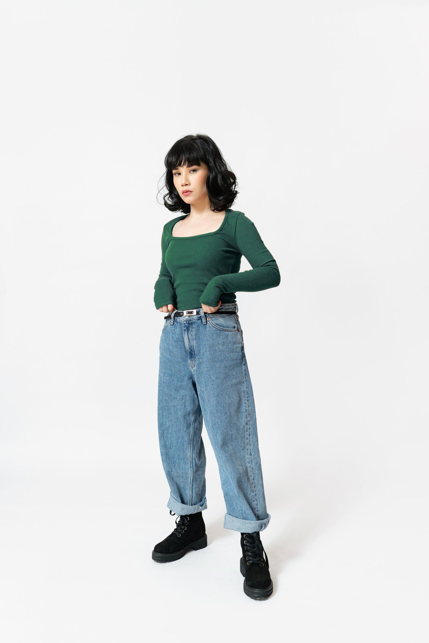Square Neck Top in Bottle Green