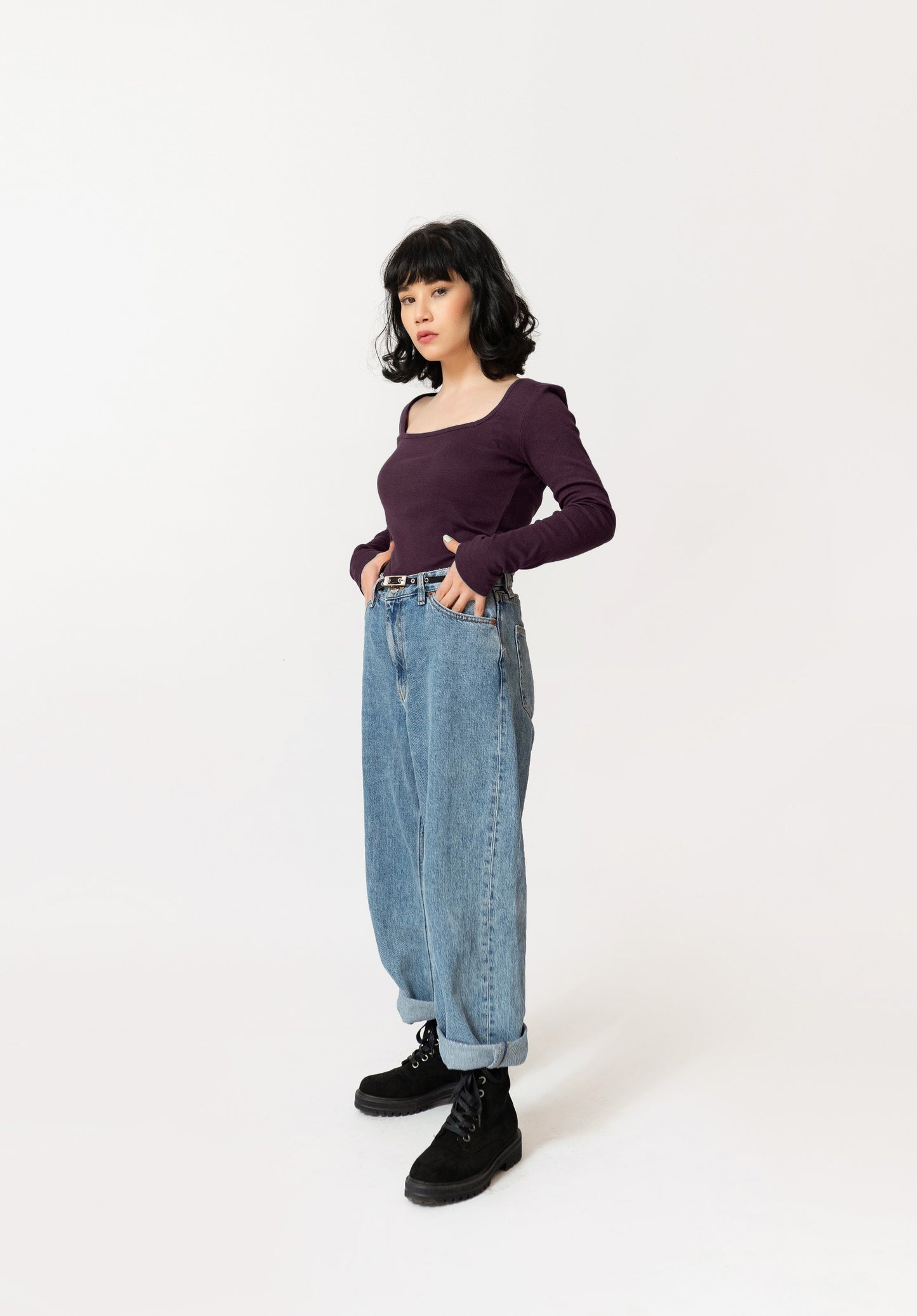 Square Neck Top in Deep Purple
