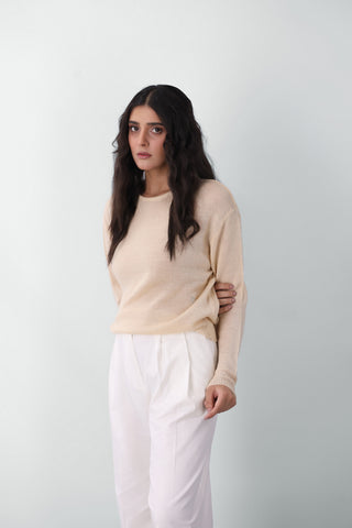 Knitted Sheer Top in Cream
