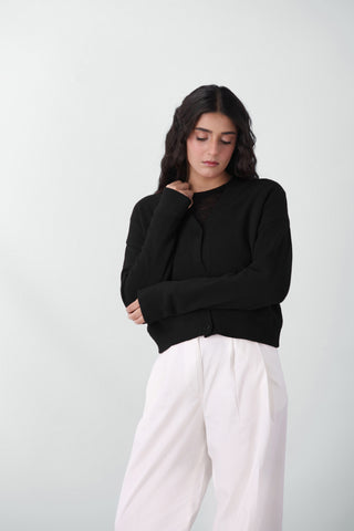Soft Knitted Cardigan in Ink Black