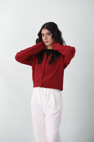 Soft Knitted Cardigan in Scarlet Red