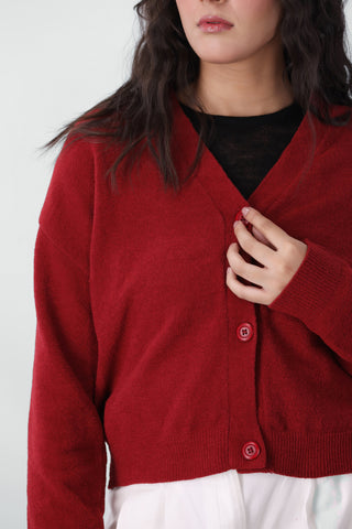 Soft Knitted Cardigan in Scarlet Red