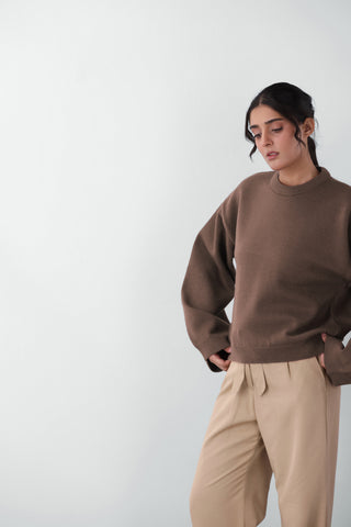 Fluffy Oversized Knitted Jumper in Cocoa