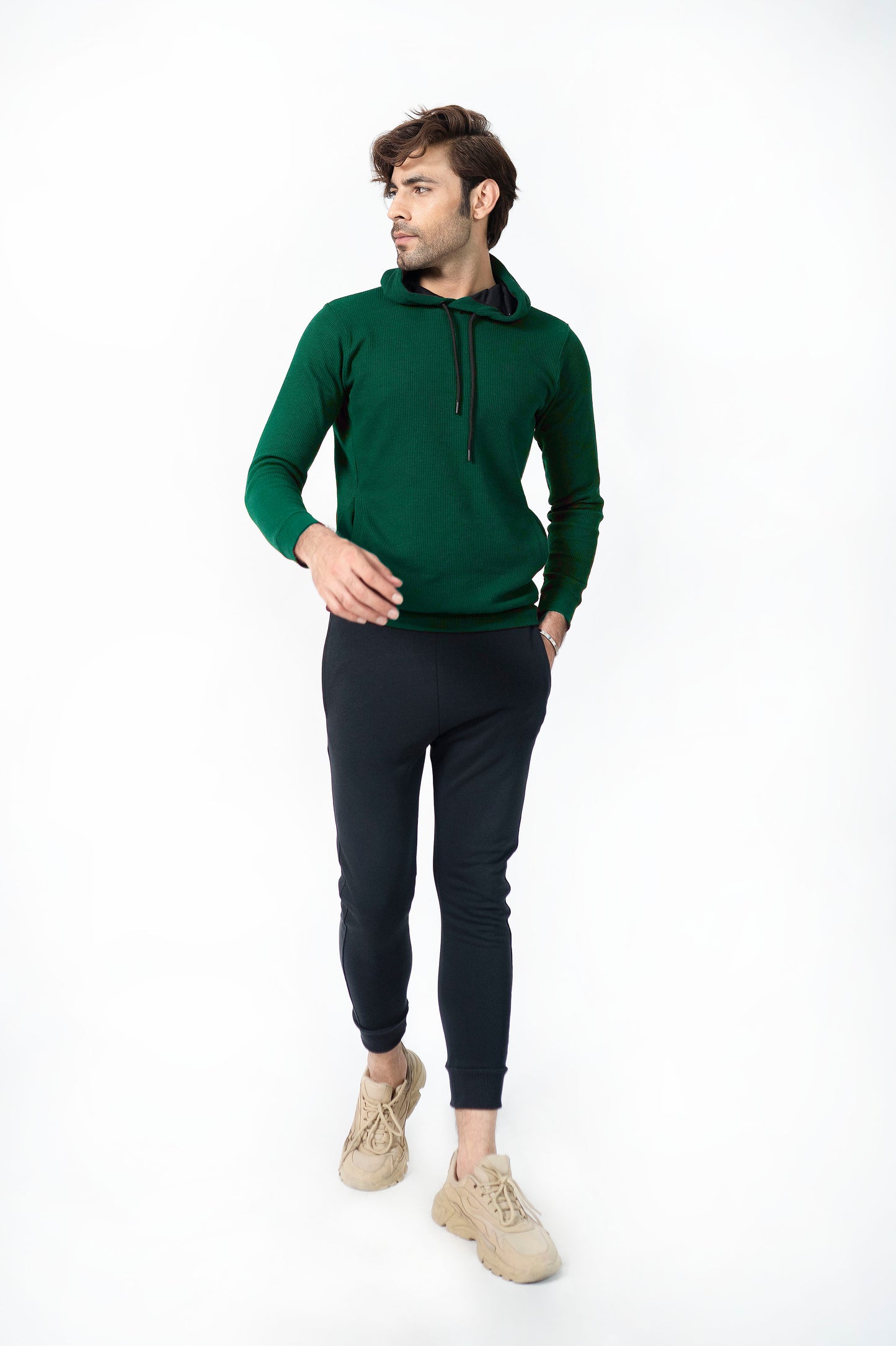 Waffle Hoodie in Bottle Green