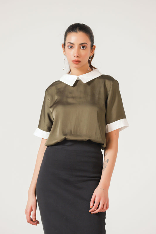 Collared Blouse in Olive