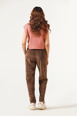 Knitted Cropped Polo in Peach