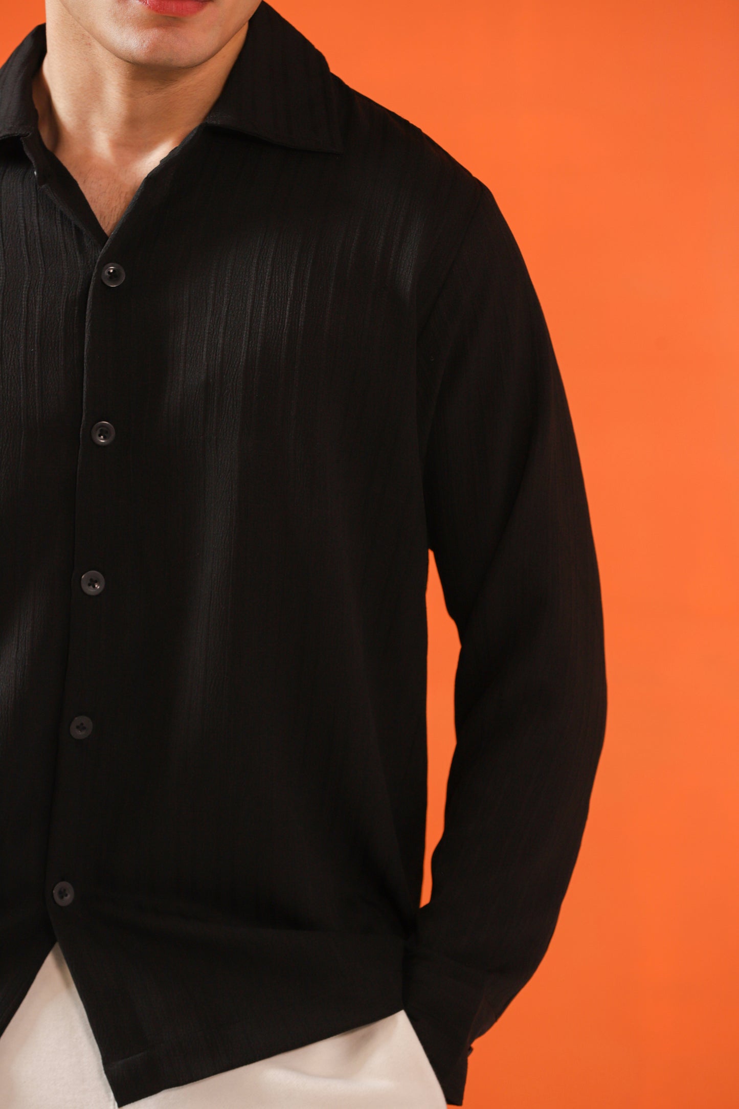 Creased-Effect Over Shirt in Black