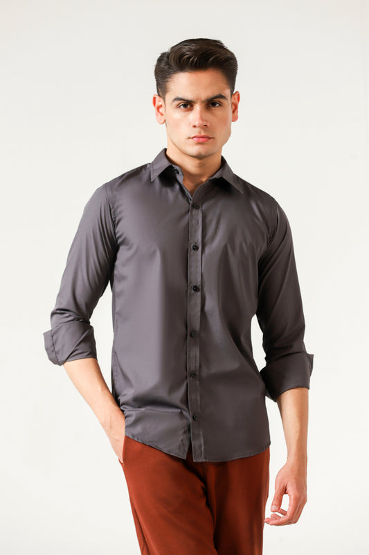 Cotton Button-Up Shirt in Charcoal