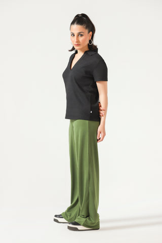 Textured Polo T-shirt in Black