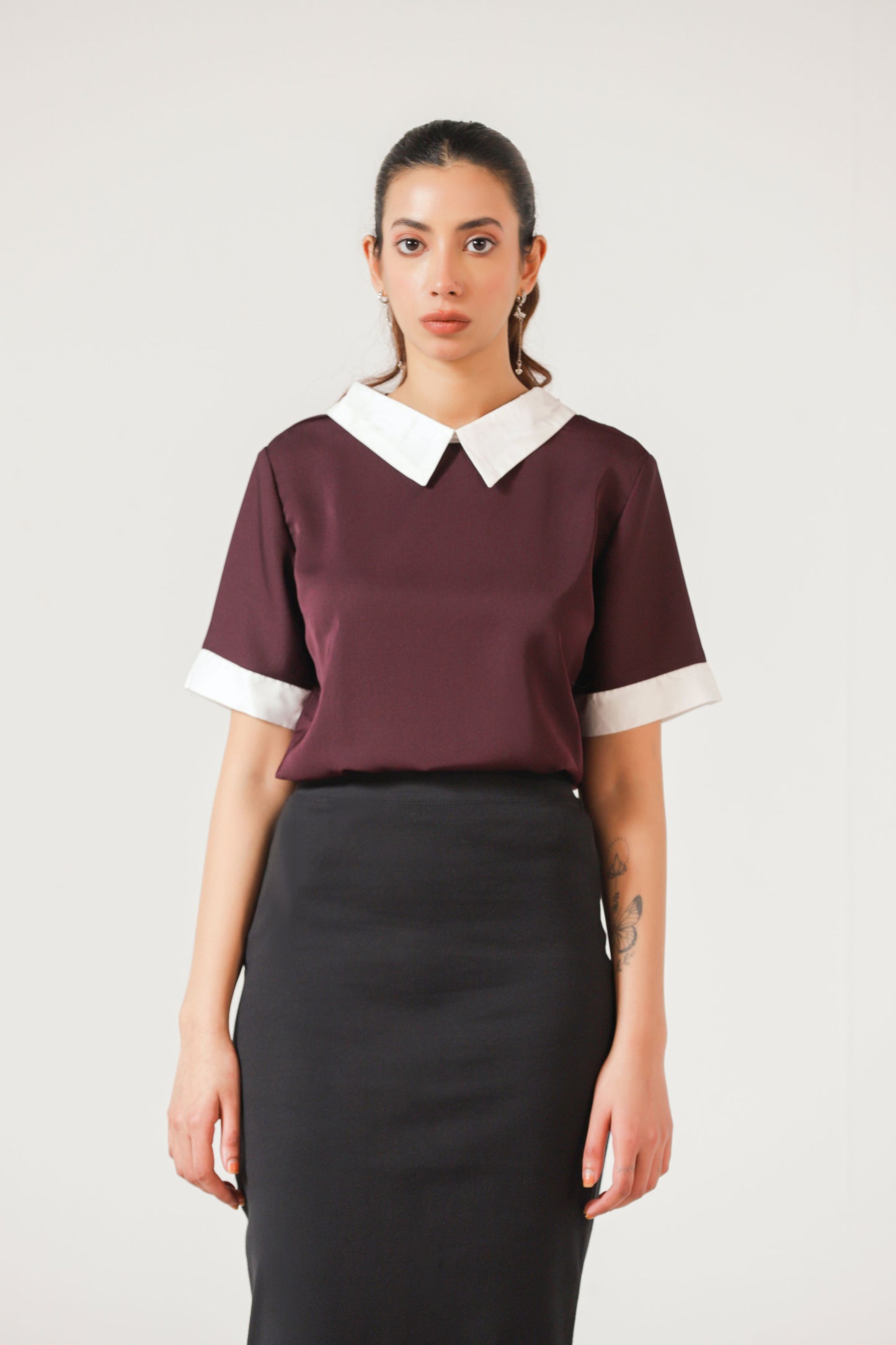 Collared Blouse in Burgundy