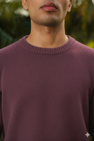 Furry Crew Neck Knitted Jumper in Burgundy