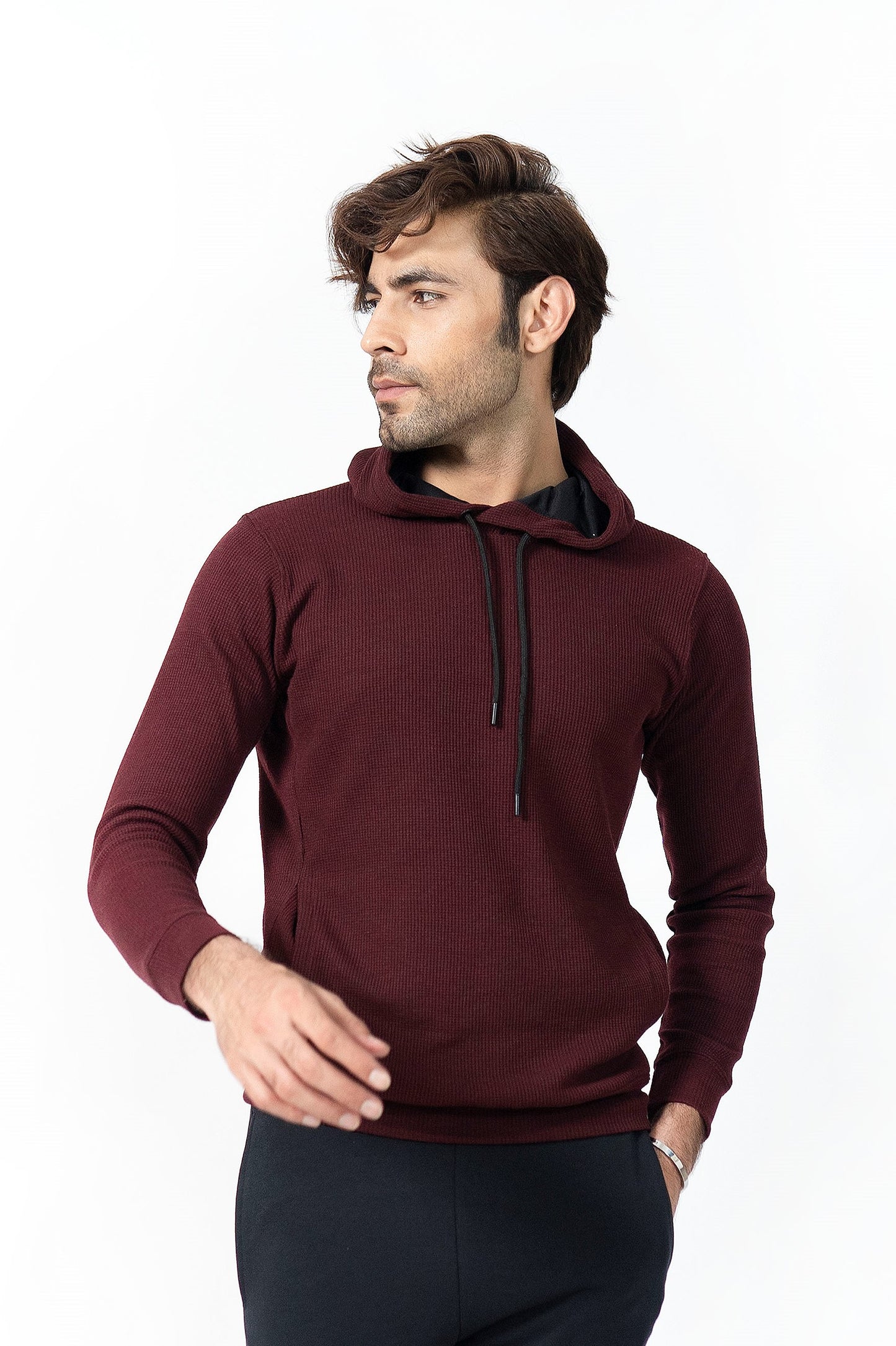 Waffle Hoodie in Maroon