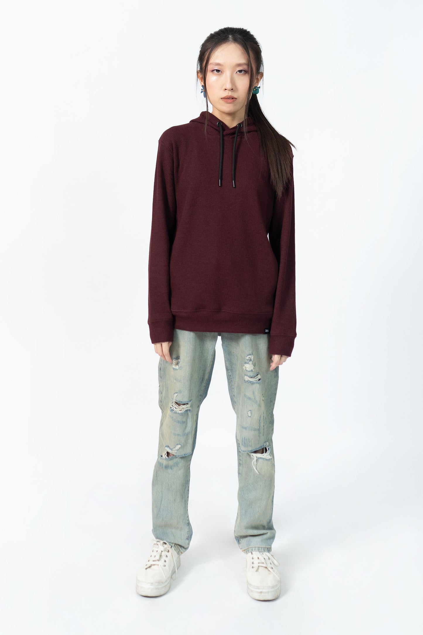 Waffle Hoodie in Maroon