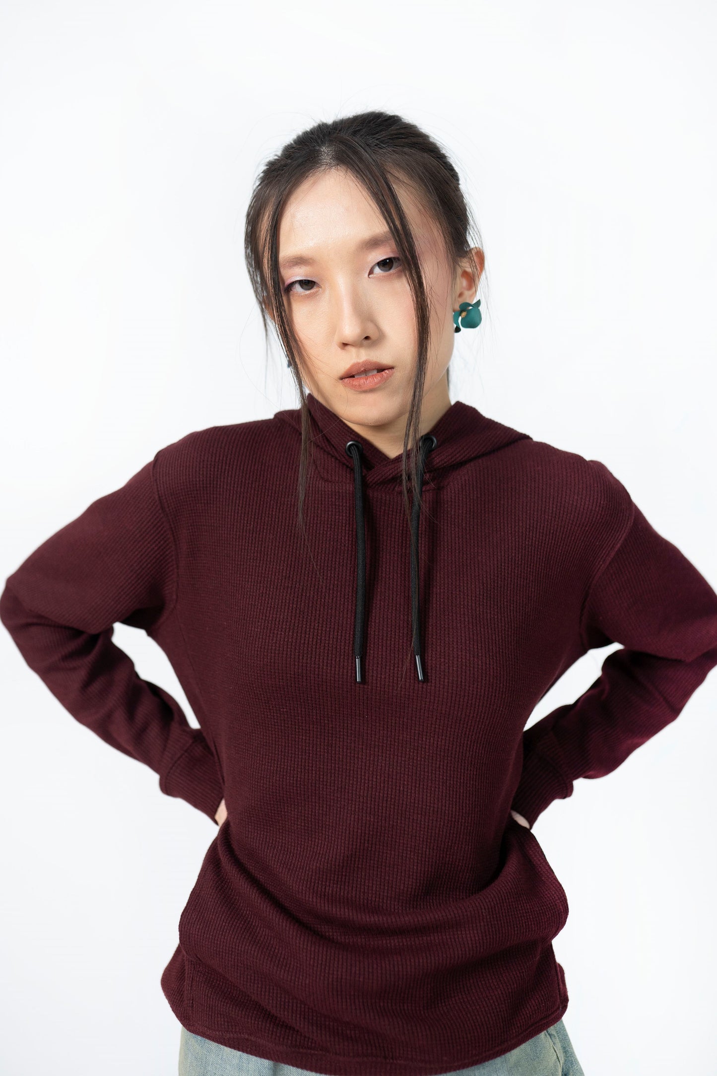 Waffle Hoodie in Maroon