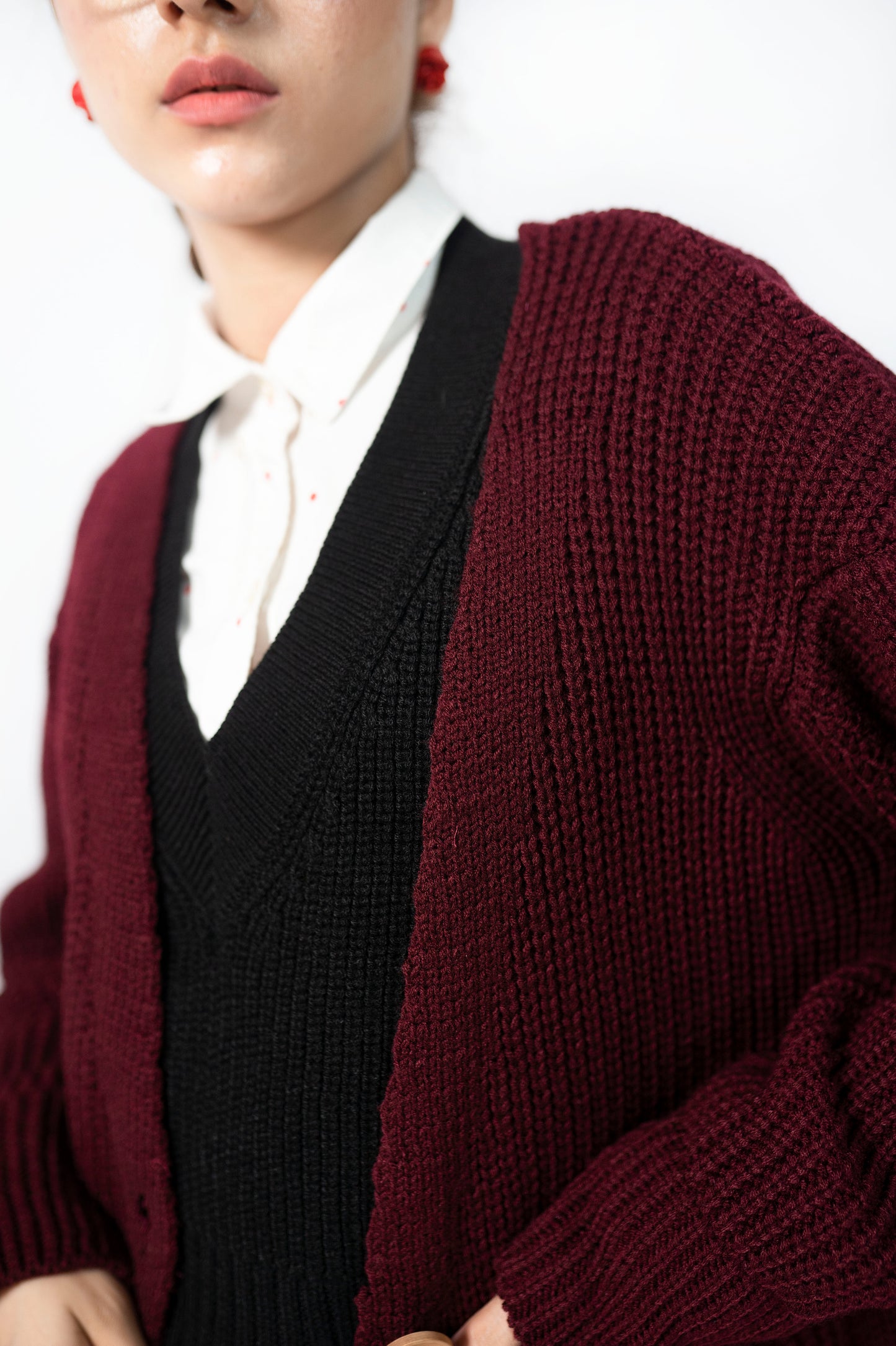 Knit Cardigan in Maroon