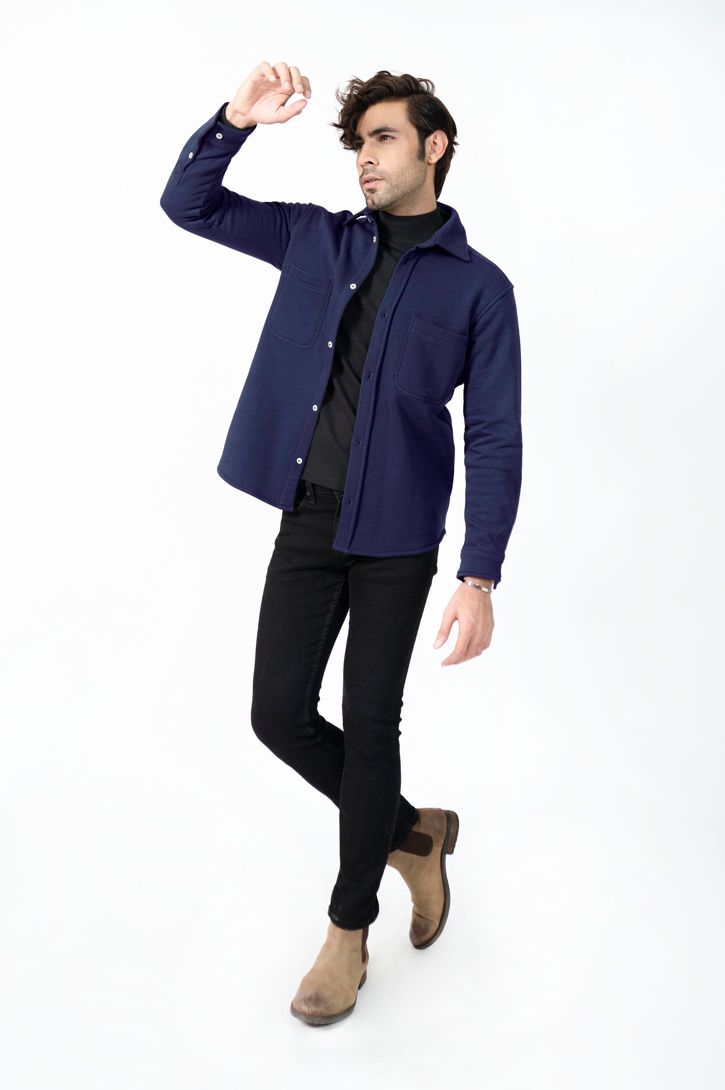 Fleece Shacket in Titanium Blue