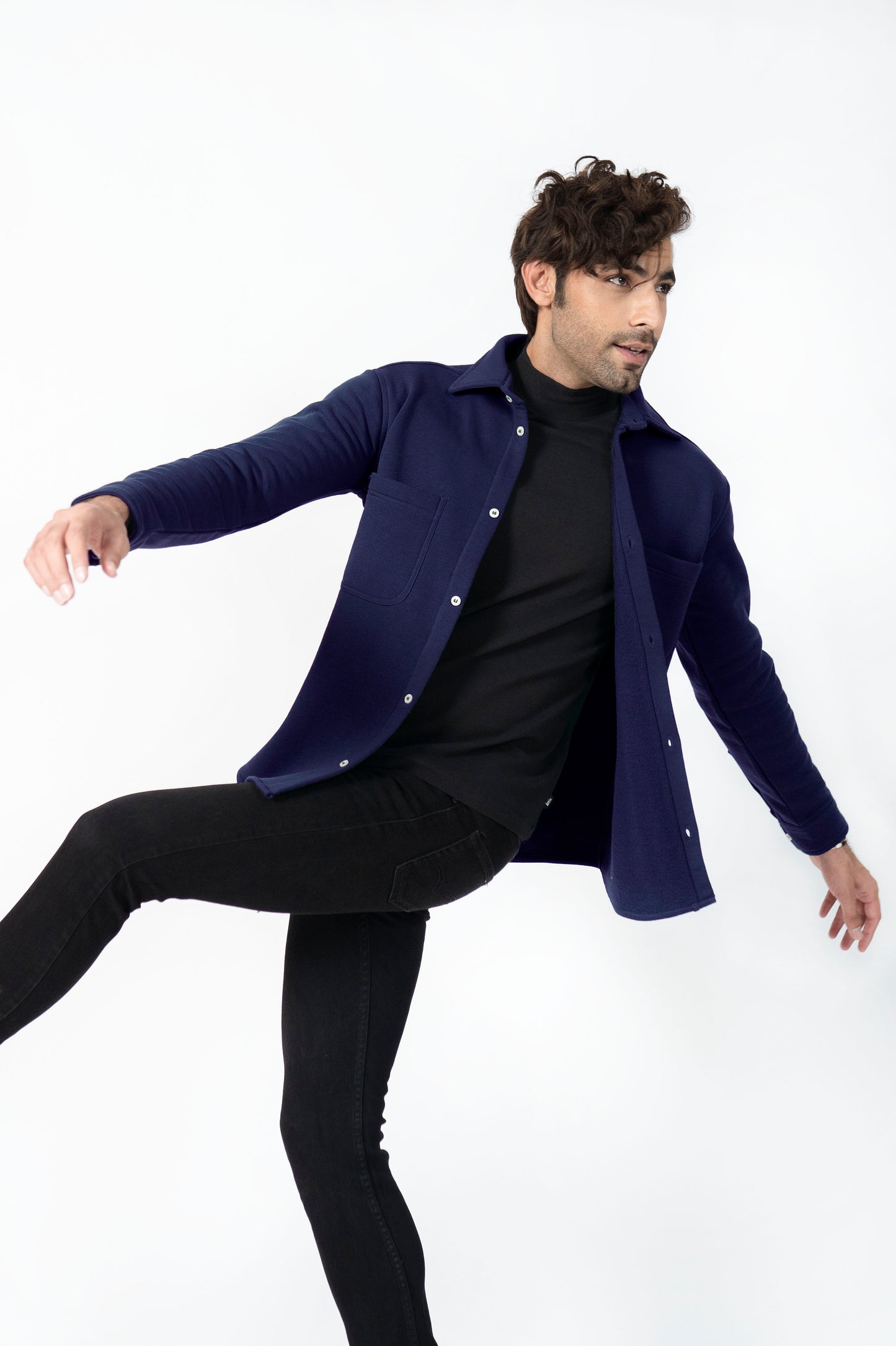 Fleece Shacket in Titanium Blue