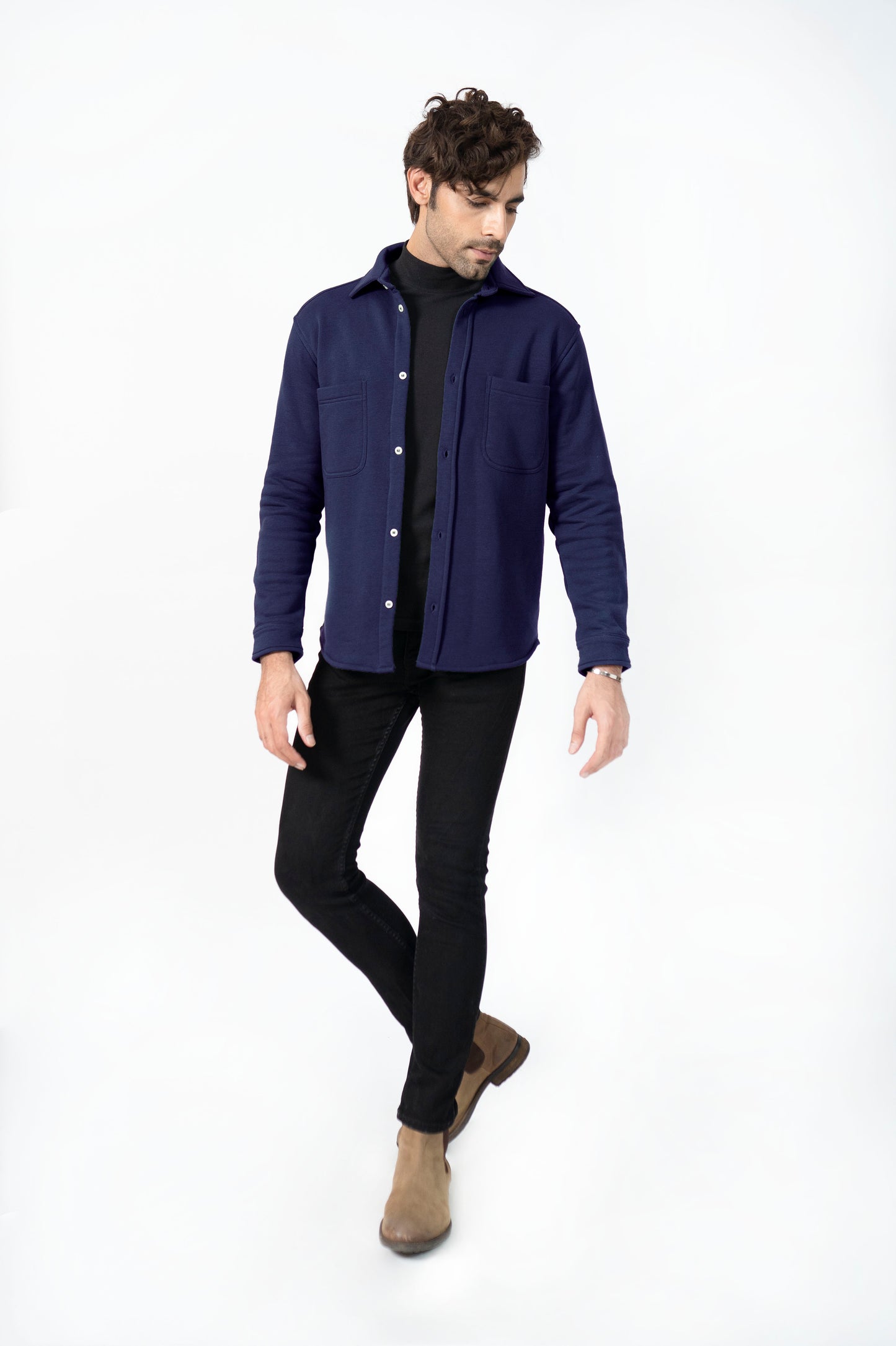 Fleece Shacket in Titanium Blue