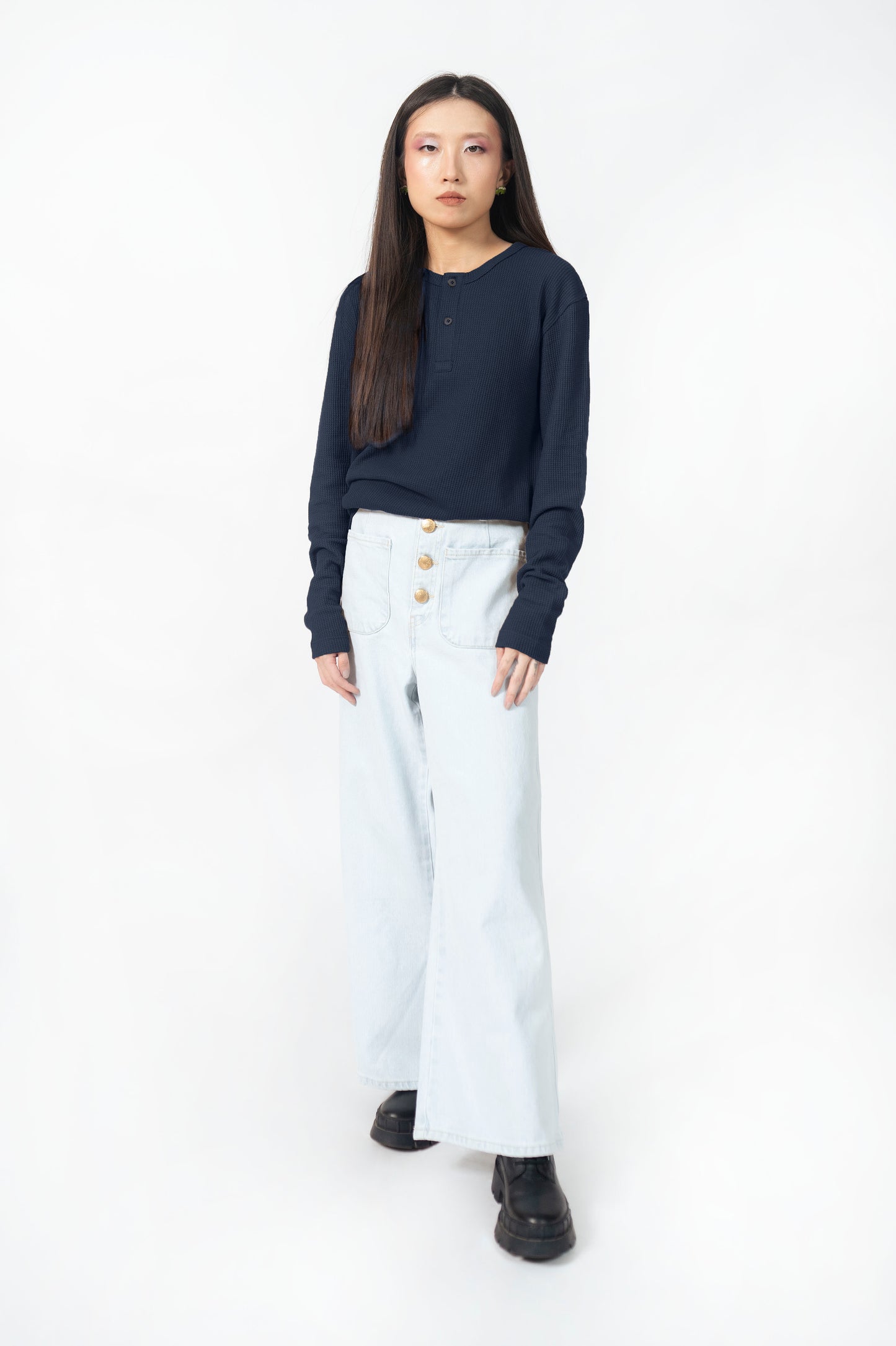 Waffle Henley in Navy Blue