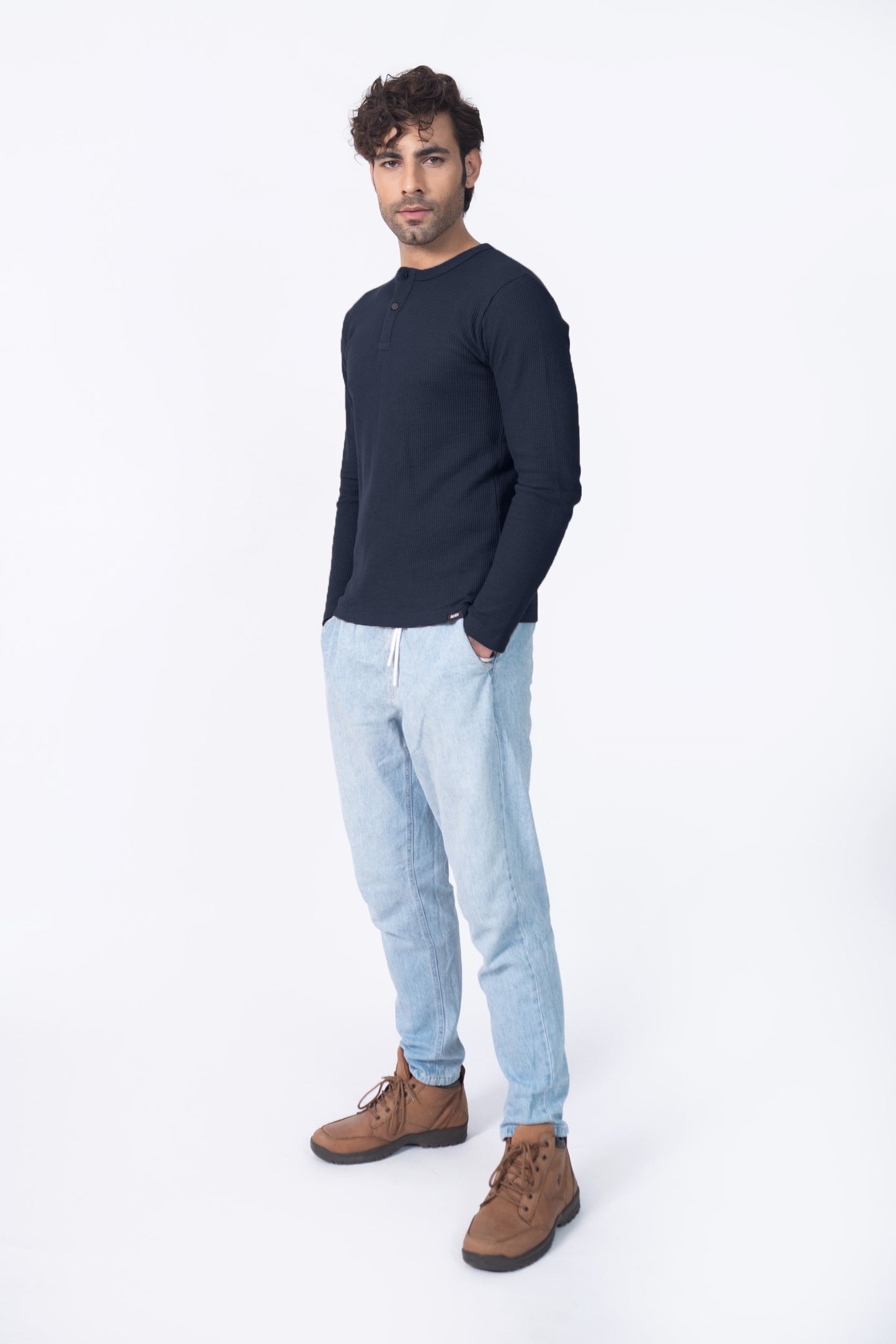 Waffle Henley in Navy Blue