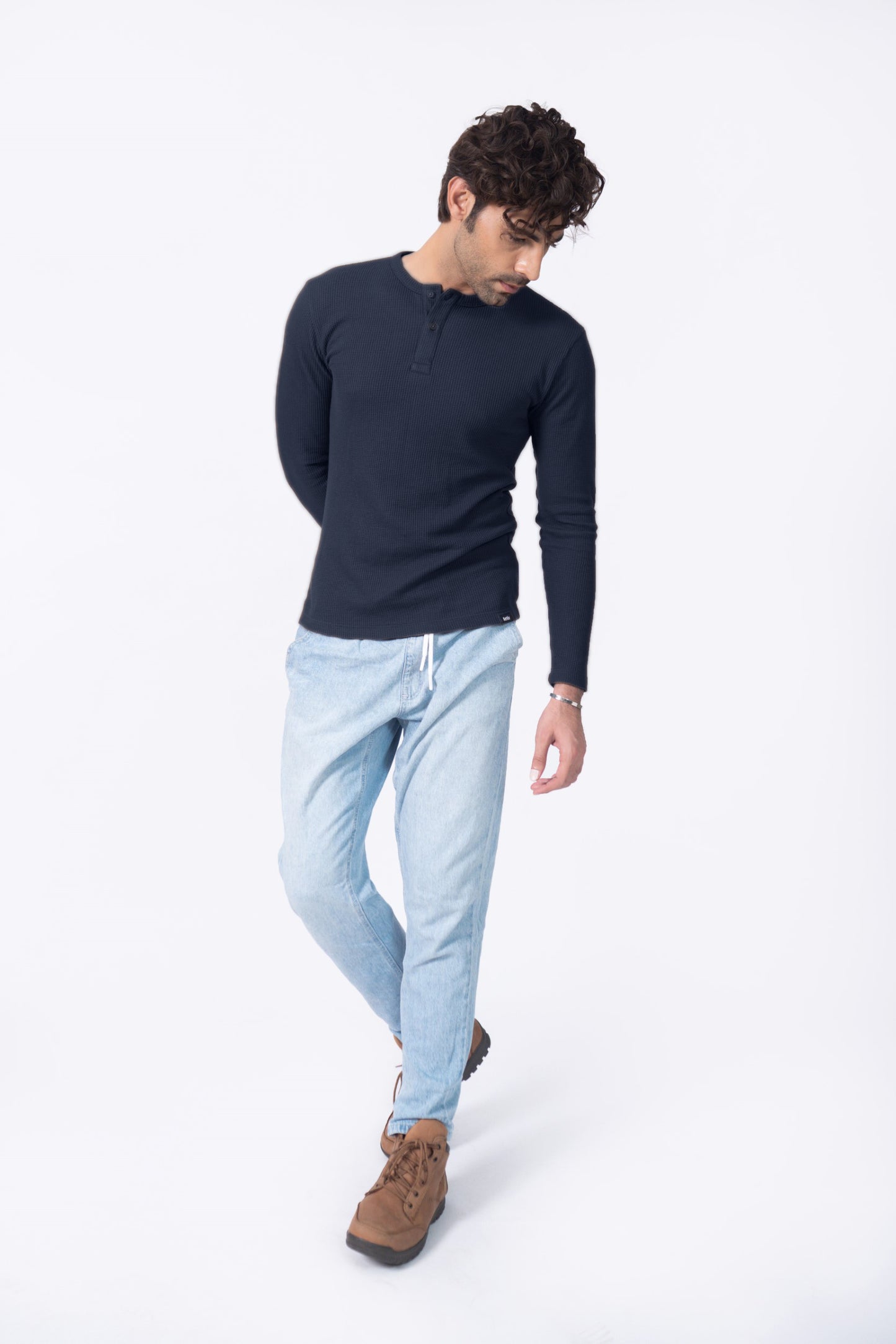 Waffle Henley in Navy Blue