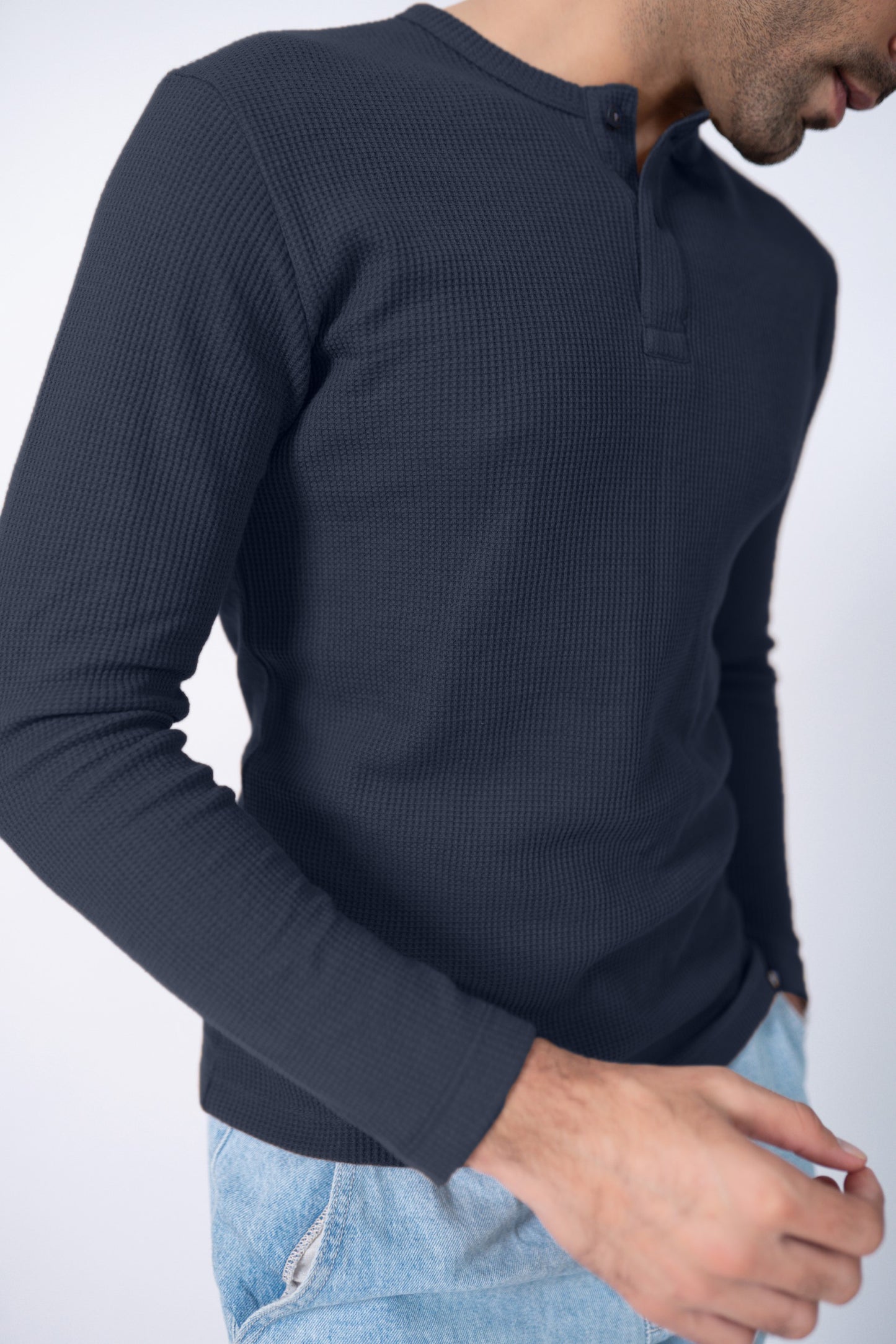 Waffle Henley in Navy Blue